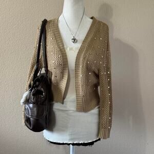 2000s brown crochet sequin cardigan